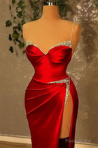 Mermaid Spaghetti strap Sweetheart Floor-length Sleeveless Sequined High Split Prom Dress