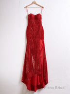 Mermaid Spaghetti Straps Appliques Prom Dress with Slit