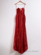 Mermaid Spaghetti Straps Appliques Prom Dress with Slit