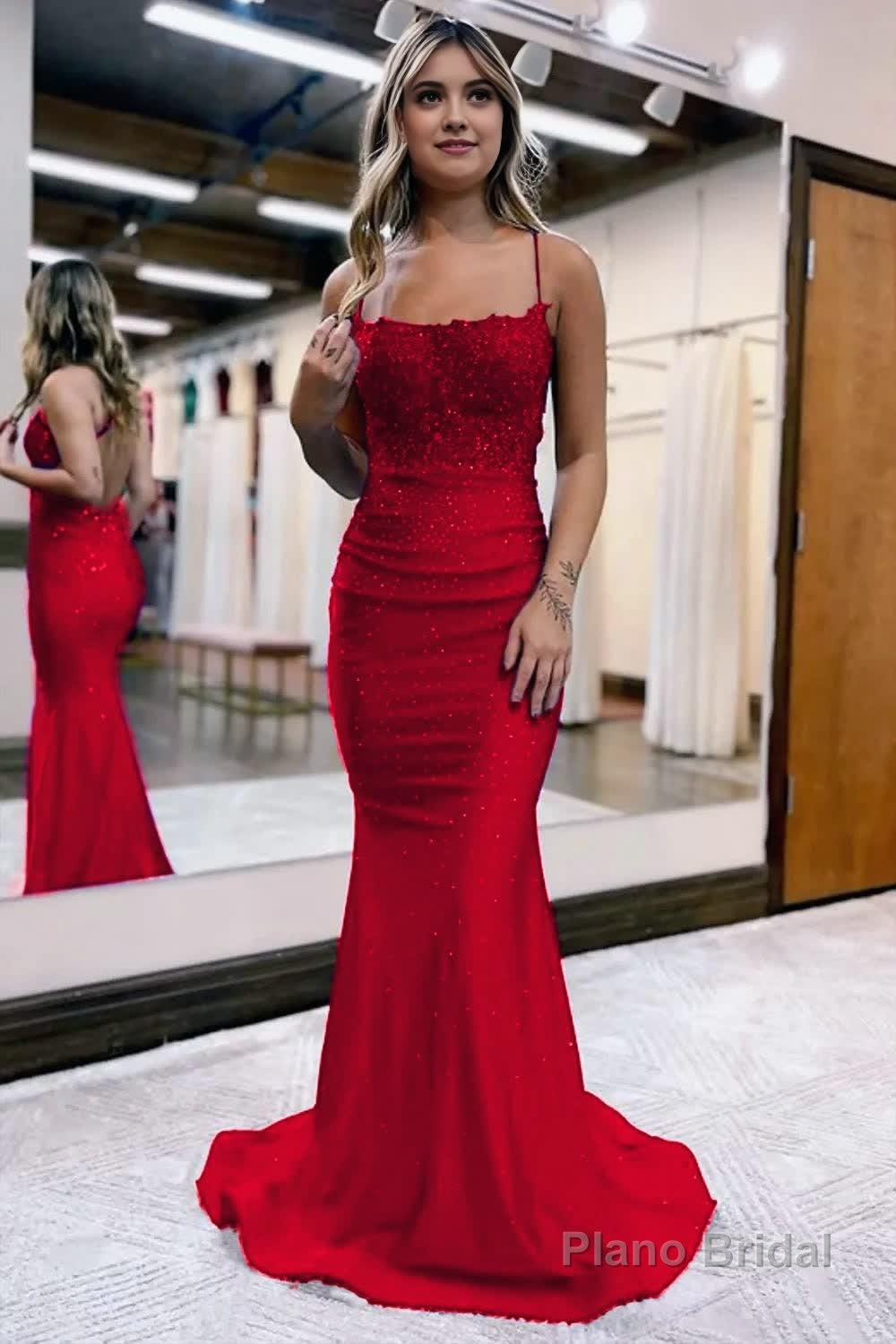 Mermaid Spaghetti Straps Dark Green Long Prom Dress with Appliques