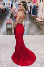 Mermaid Spaghetti Straps Dark Green Long Prom Dress with Appliques