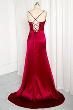 Mermaid Spaghetti Straps Floor Length Formal Prom Dresses With Slit 21St Birthday Outfit