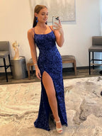 Mermaid Spaghetti Straps Long Sequins Prom Dress