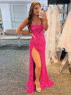 Mermaid Spaghetti Straps Long Sequins Prom Dress