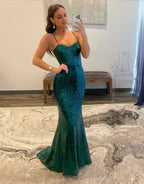 Mermaid Spaghetti Straps Sequin Prom Dress