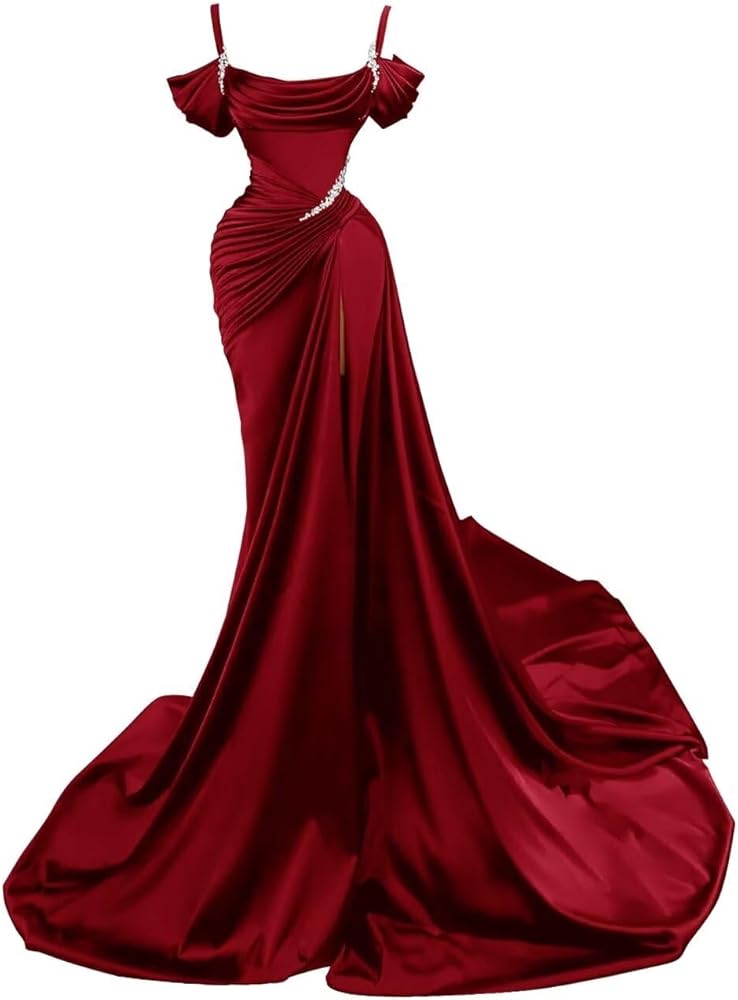 Mermaid Spaghetti Straps Wine Red Long Formal Prom Dresses