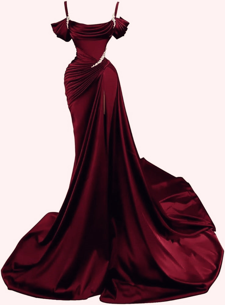 Mermaid Spaghetti Straps Wine Red Long Formal Prom Dresses Main image