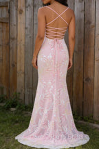 Mermaid Sparkly Pink Prom Dress with Slit