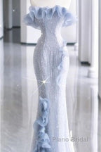 Mermaid Strapless Blue Sequin Formal Prom Dresses Evening Dresses