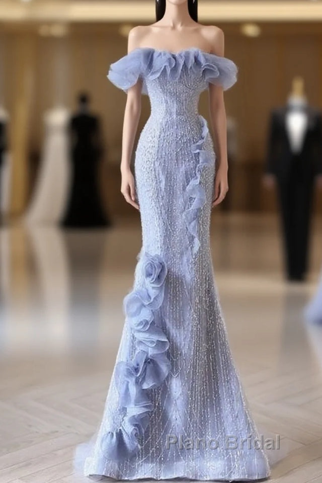 Mermaid Strapless Blue Sequin Formal Prom Dresses Evening Dresses Main image