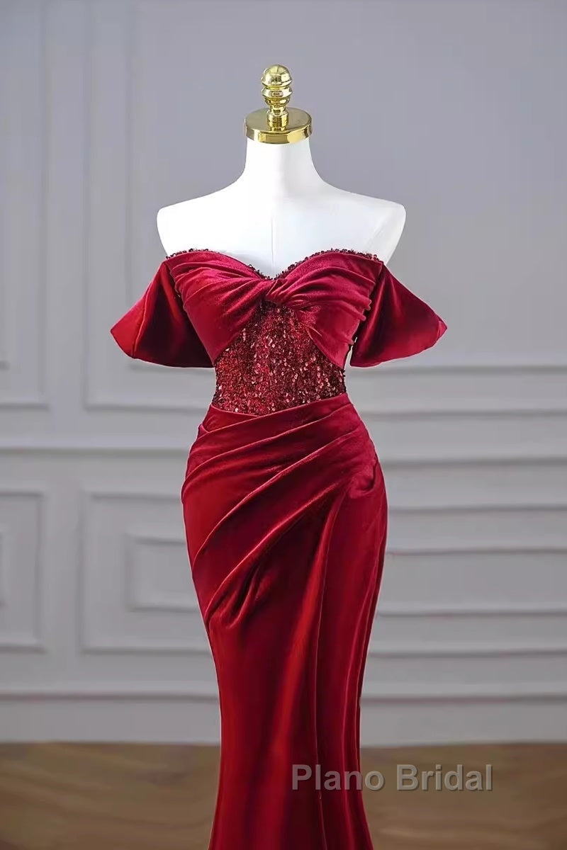 Mermaid Strapless Burgundy Velvet Formal Prom Dresses Evening Dresses Secondary image