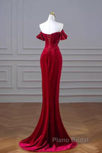 Mermaid Strapless Burgundy Velvet Formal Prom Dresses Evening Dresses