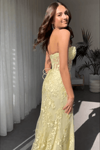 Mermaid Strapless Corset Lace Prom Dress with Slit