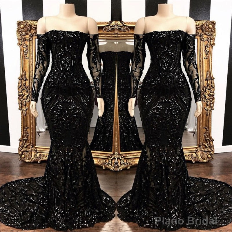 Mermaid Strapless Court Length Long Sleeve Beaded Paillette Embroidery Prom Dress Secondary image