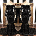 Mermaid Strapless Court Length Long Sleeve Beaded Paillette Embroidery Prom Dress