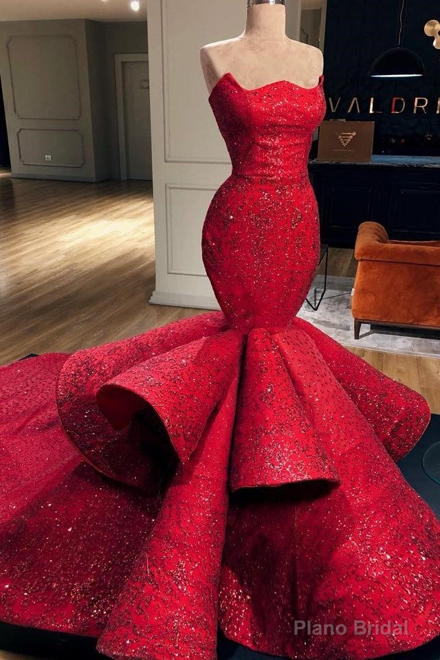 Mermaid Strapless Floor Length Chapel Paillette Prom Dress Main image