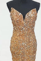 Mermaid Strapless Gold Sequin Formal Prom Dresses