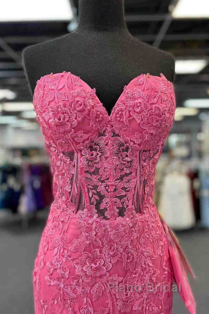 Mermaid Strapless Hot Pink Corset Appliques Long Formal Dresses Secondary image