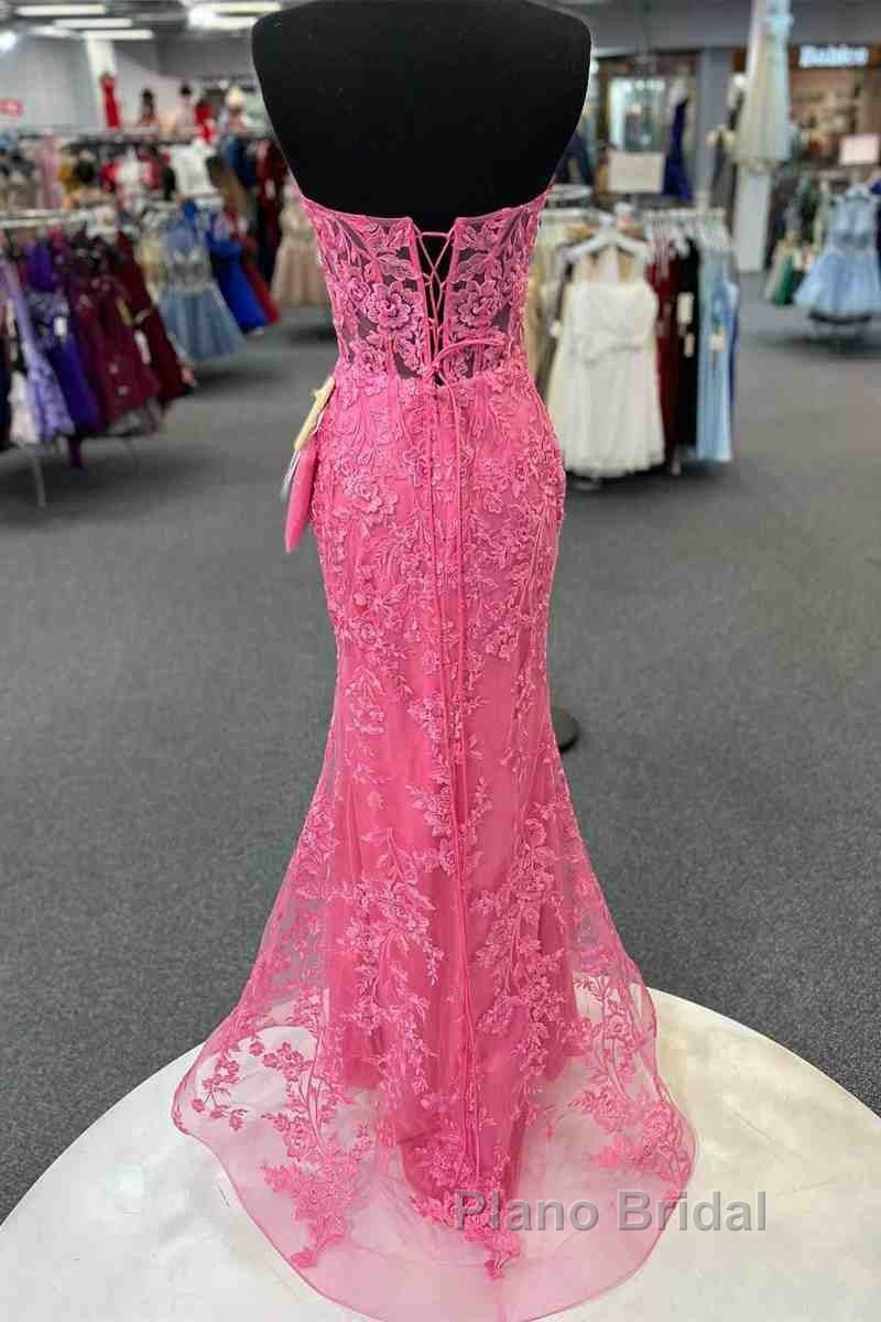 Mermaid Strapless Hot Pink Corset Appliques Long Formal Dresses