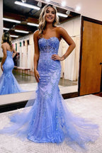 Mermaid Strapless Lace Prom Dress With Appliques