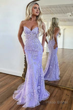 Mermaid Strapless Lace Prom Dress With Appliques