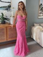 Mermaid Strapless Lace Prom Dress With Appliques
