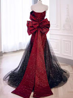 Mermaid Strapless Long Burgundy Formal Prom Dresses