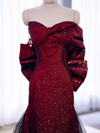 Mermaid Strapless Long Burgundy Formal Prom Dresses