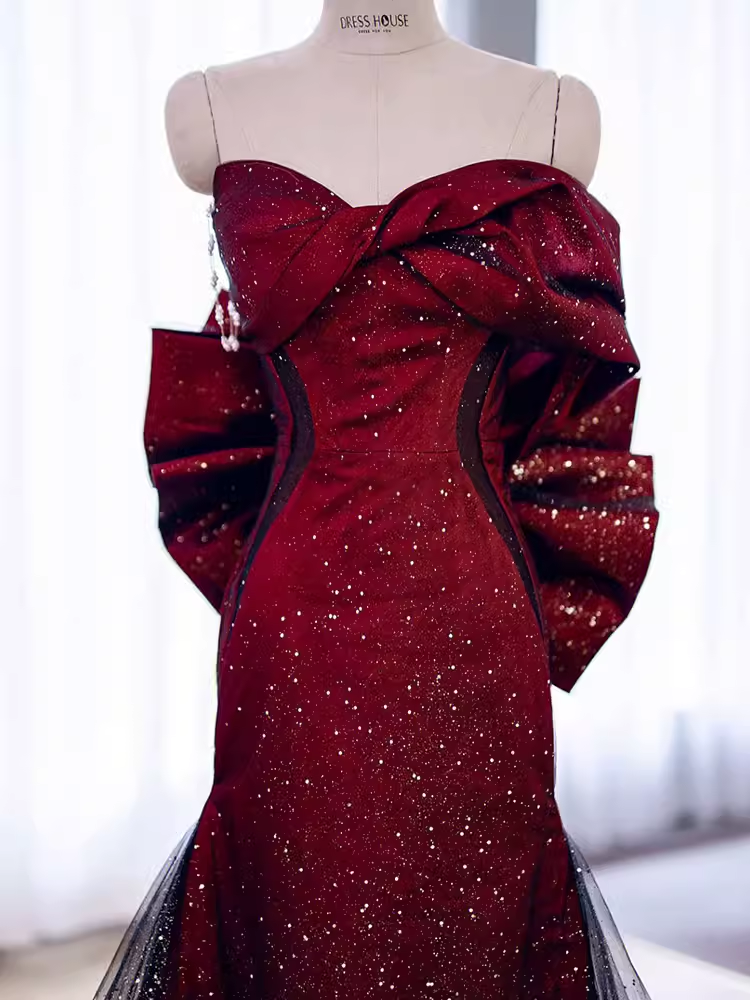 Mermaid Strapless Long Burgundy Formal Prom Dresses