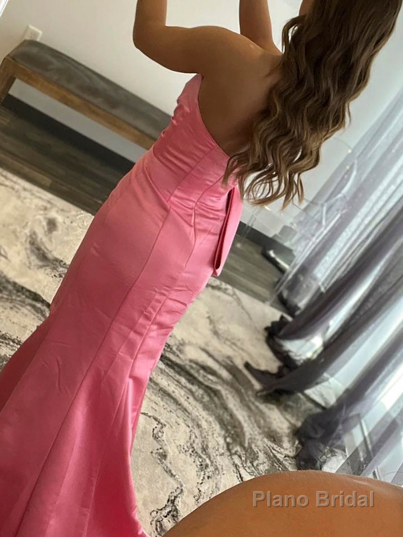 Mermaid Strapless Long Satin Prom Dress with bow tie