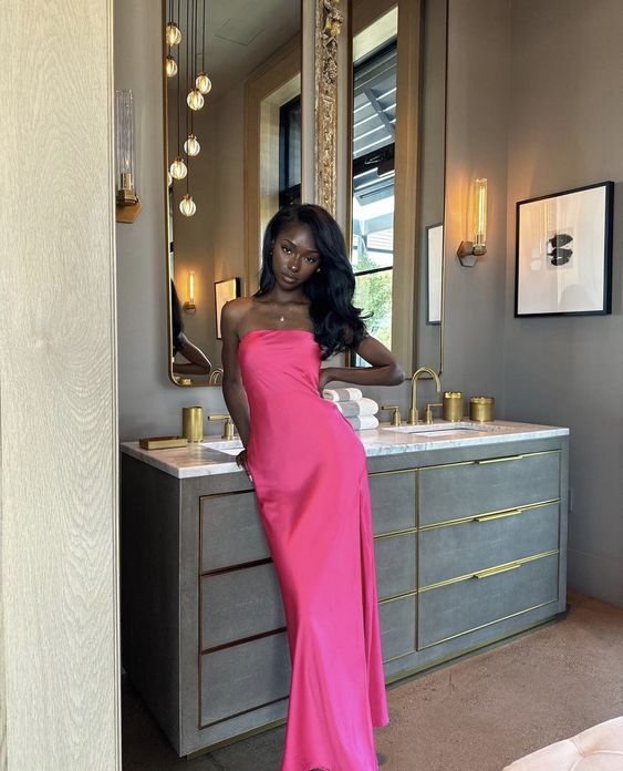 Mermaid Strapless Pink Slit Birthday Dress 21th Birthday Outfits Main image