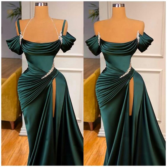 Mermaid Strapless Burgundy Long Slit Formal Prom Dresses Formal Evening Dresses