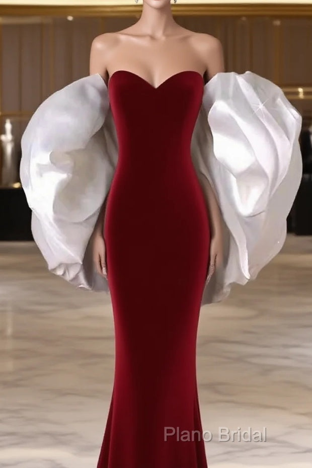 Mermaid Strapless Red Formal Prom Dresses Long Party Dresses Main image
