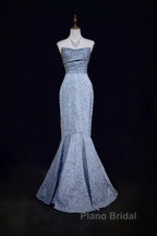 Mermaid Strapless Sequined Long Formal Prom Dresses Elegant Formal Evening Dresses