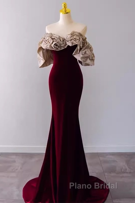 Mermaid Strapless Wine Red Long Formal Prom Dresses Secondary image