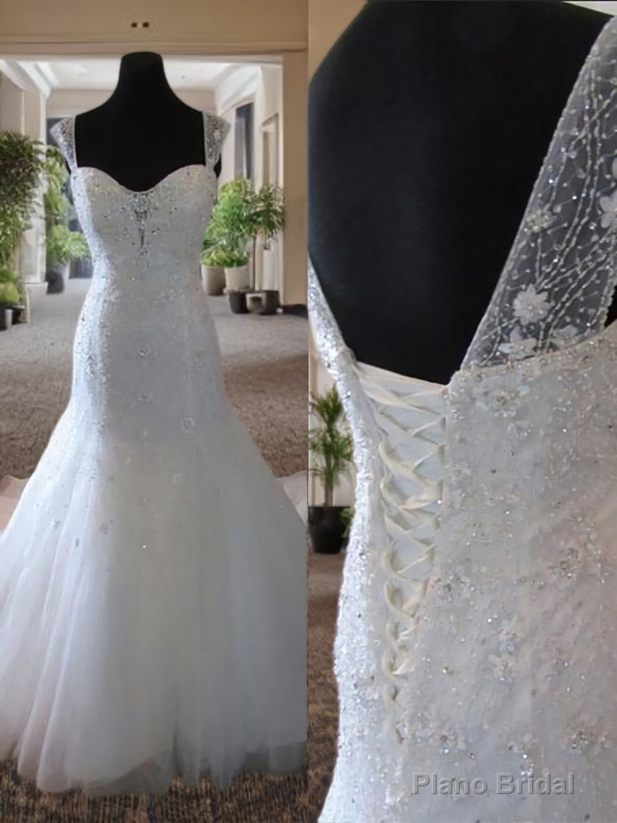 Mermaid Straps Beading Court Train Tulle Wedding Dress Secondary image