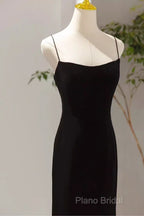 Mermaid Straps Black Velvet Long Formal Prom Dresses