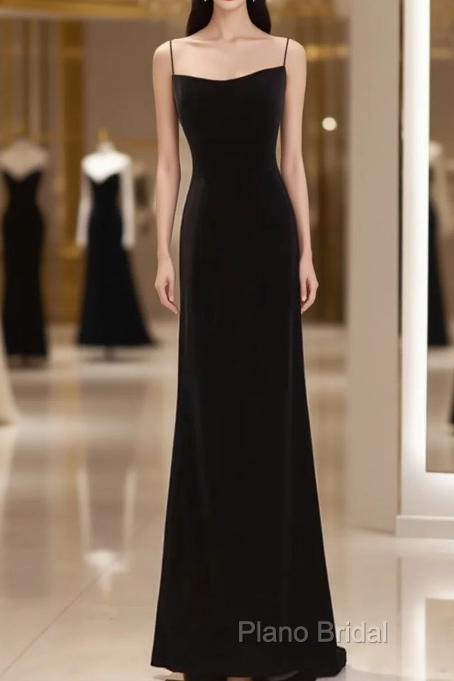 Mermaid Straps Black Velvet Long Formal Prom Dresses