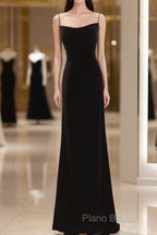Mermaid Straps Black Velvet Long Formal Prom Dresses
