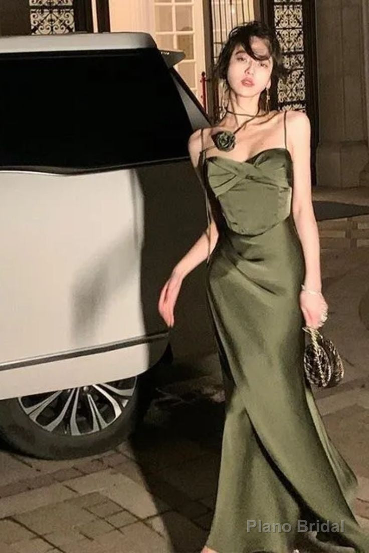 Mermaid Straps Satin Green Prom Dresses Formal Evening Dress Secondary image