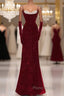Mermaid Straps Sequin Red Backless Long Formal Prom Dresses