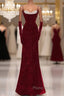 Mermaid Straps Sequin Red Backless Long Formal Prom Dresses