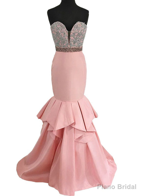 Mermaid Style Sweetheart Beaded Applique Pink Prom Dress Main image