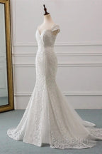 Mermaid Sweetheart Lace Long Wedding Dresses Bride Gown Cap Sleeves