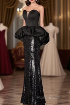 Mermaid Sweetheart Long Black Sequin Formal Prom Dresses