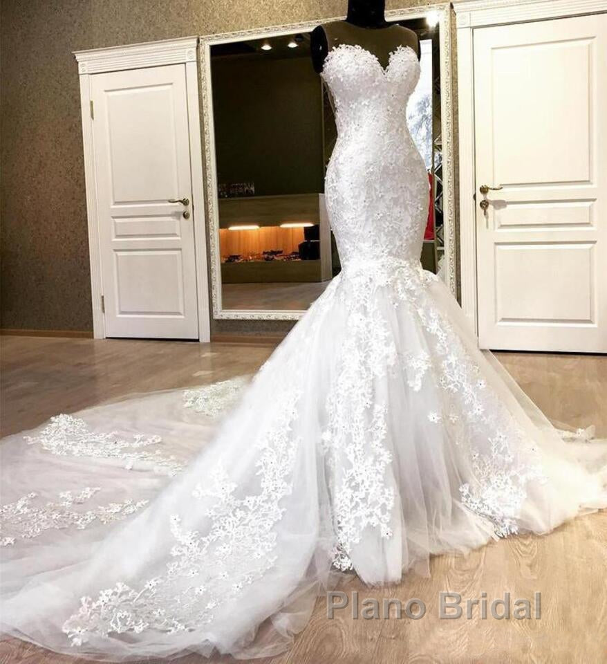 Mermaid Sweetheart Long Train Tulle Crochet Flower Wedding Dress Secondary image