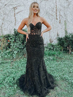 Mermaid Sweetheart Neck Lace Long Prom Dress With Appliques