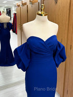 Mermaid Sweetheart Neck Satin Royal Blue Long Formal Prom Dresses