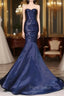 Mermaid Sweetheart Neck Water Satin Dark Blue Long Formal Prom Dresses, Dark Blue Formal Dresses