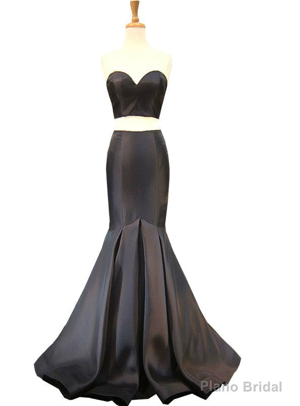 Mermaid Sweetheart Sleeveless Floor Length Black Satin Prom Dress Main image